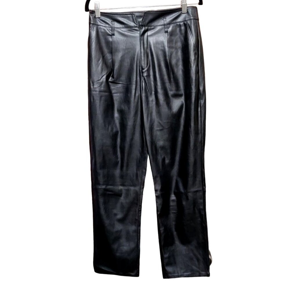 Paige Women's Black‎ Faux Leather Straight-Leg Pants Size 4